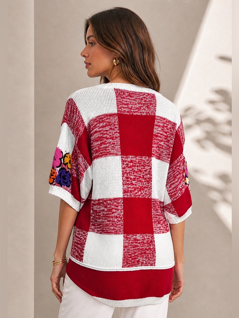 Vintage Colorblock Floral Sweater Tunic Oversized Knit Artwear Cottagecore Boho - Picture 2 of 11